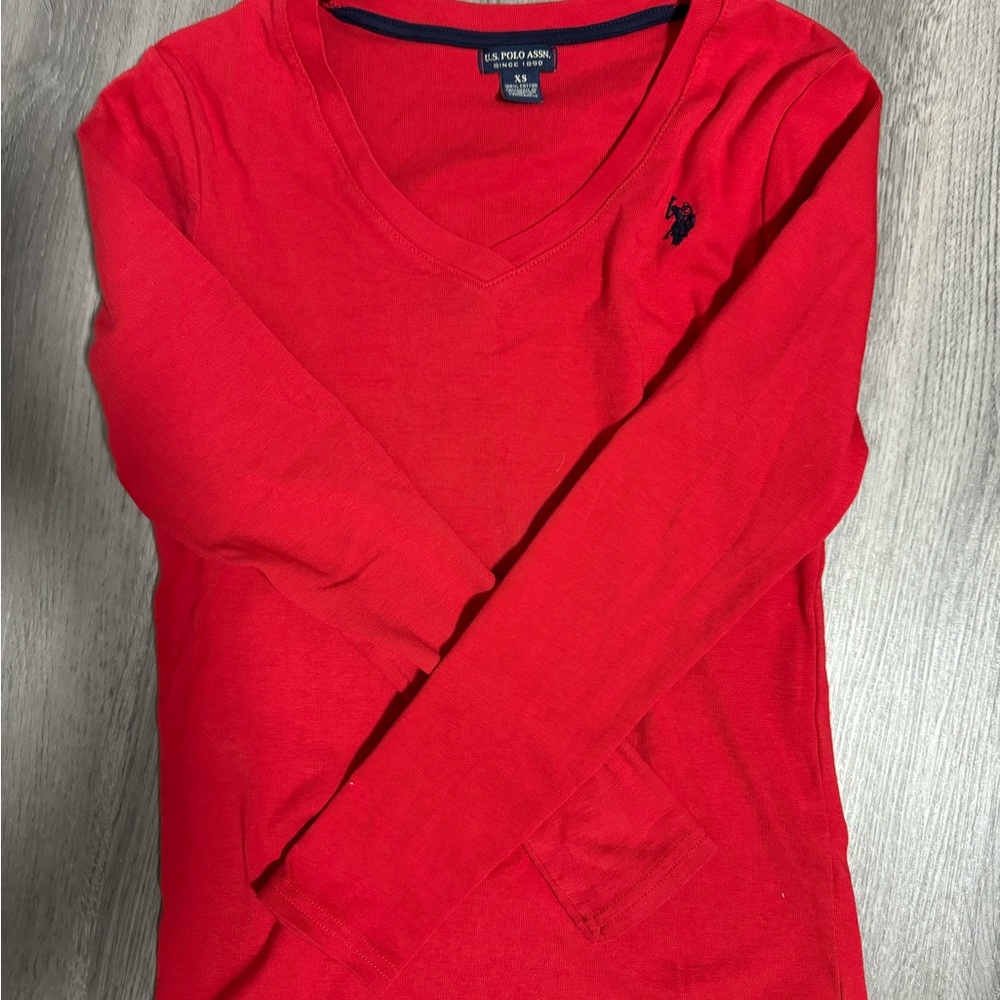Polo assn red v neck long sleeve tee